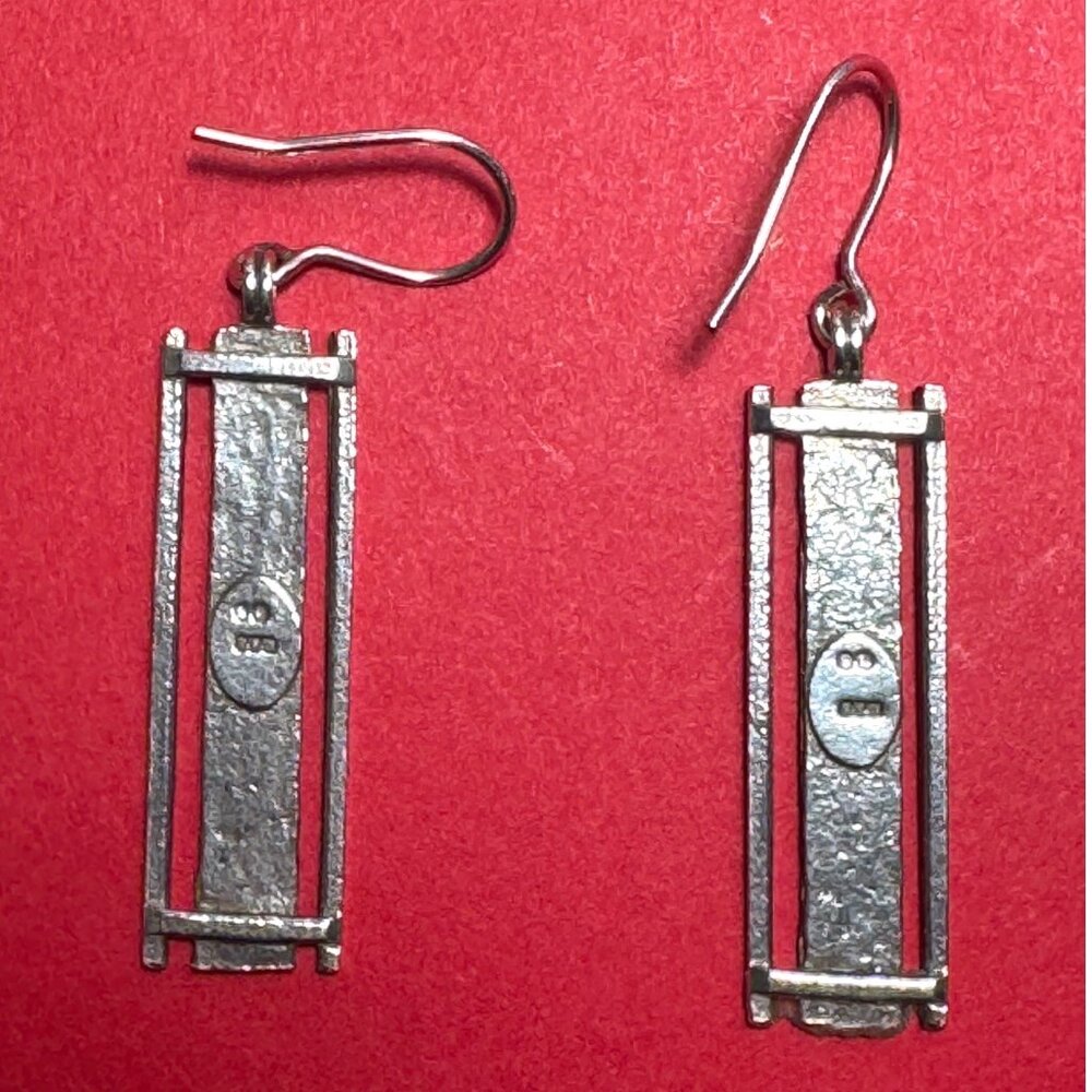 Vintage Wu Xing Three Elements Sterling Silver & Brass Artisan Dangle Earrings - Picture 5 of 7